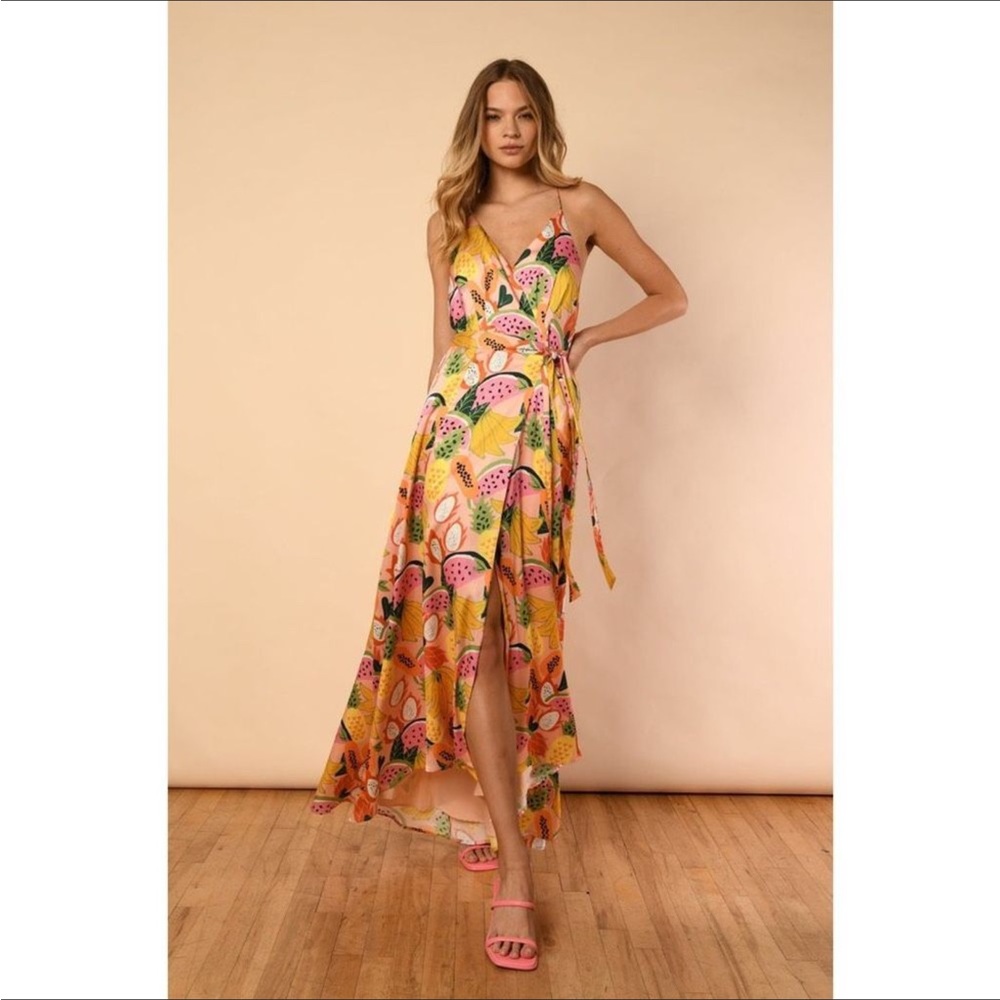 Anthro Hutch Tropical Fruit Wrap Maxi Dress - Picture 3 of 16